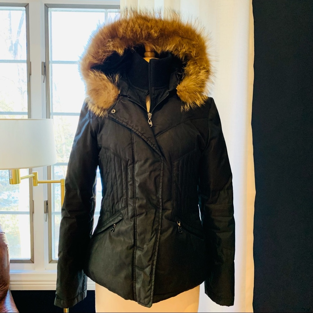 Marc New York Black Down Quilted Fur Hood Jacket M